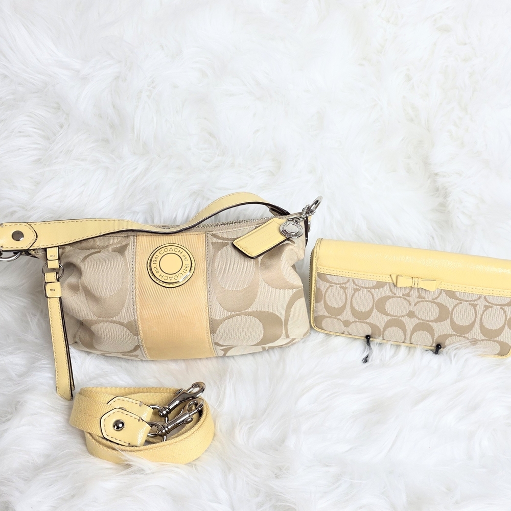 Coach Y2K 2 Pcs Signature Demi Jacquard Canvas & Patent Leather Bag & Wallet Set